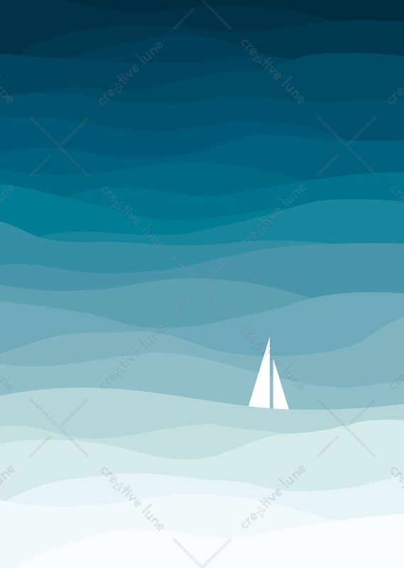 La mer • Affiche d'inspiration marine à Télécharger & à Imprimer / Motifs de vagues formant un camaieu de bleus - Conception originale Creative Lune