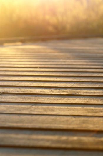 Passerelle en bois au soleil couchant - photo campagne • Creative Lune